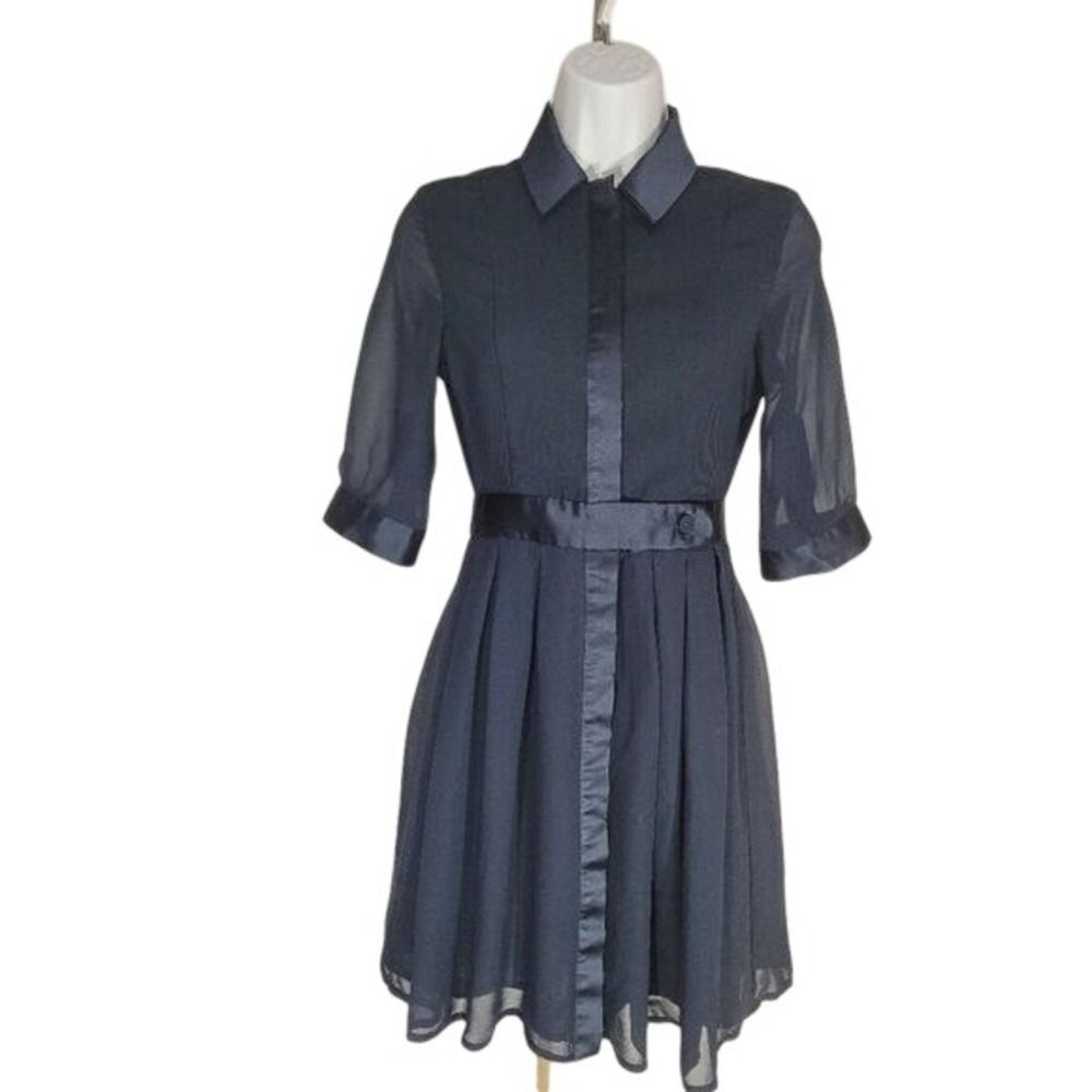 Jonathan Saunders Shirt Dress W/ 1 Black Sheer Pleated Satin LN/ NWOT
